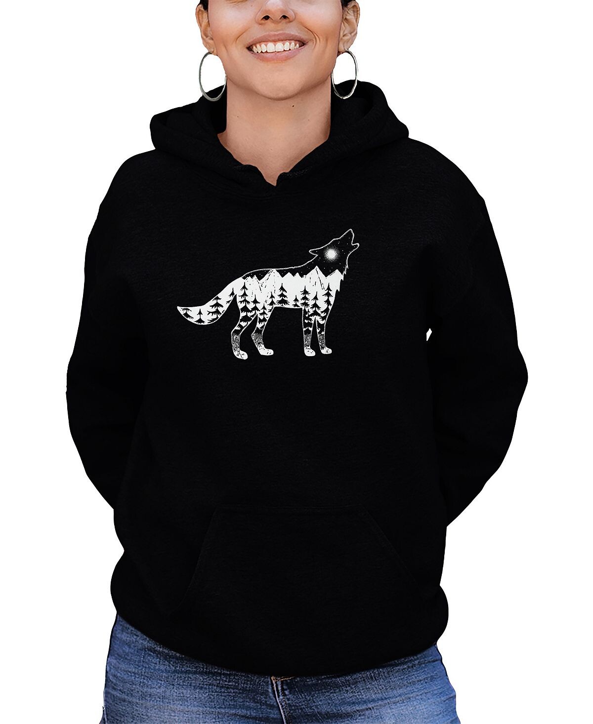 

Женская толстовка с капюшоном howling wolf word art LA Pop Art, черный