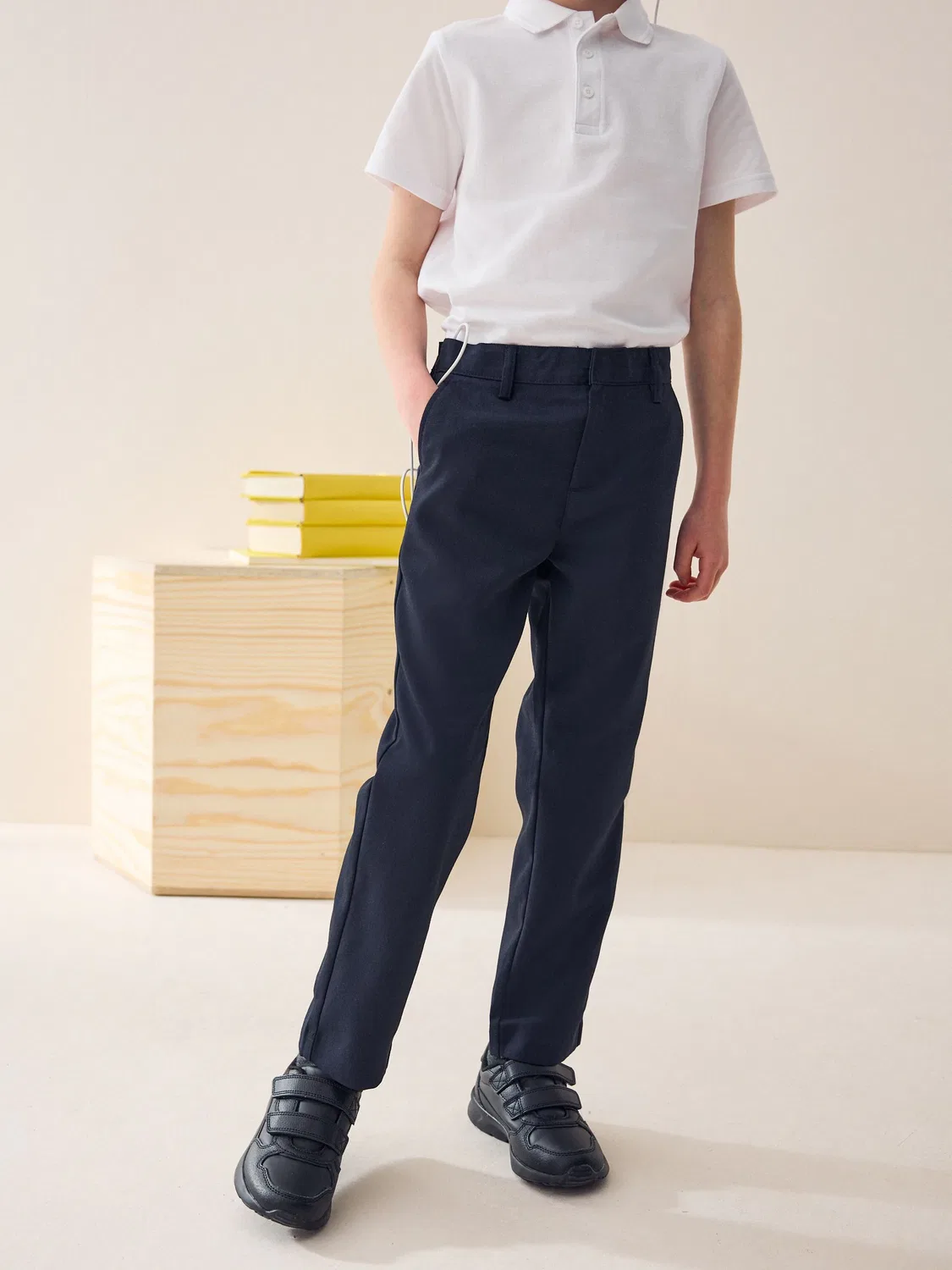 Брюки прямого кроя с регулируемой талией, модель Navy Regular Waist Straight Leg School Trousers Next, темно-синий — фото 2