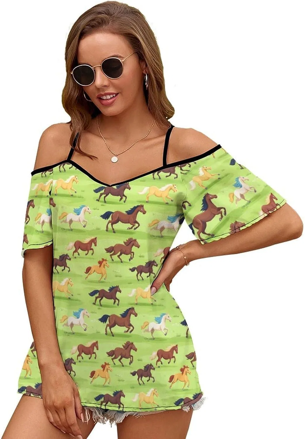 Женское платье с принтом Cold Shoulder Running Wild Horses, Style