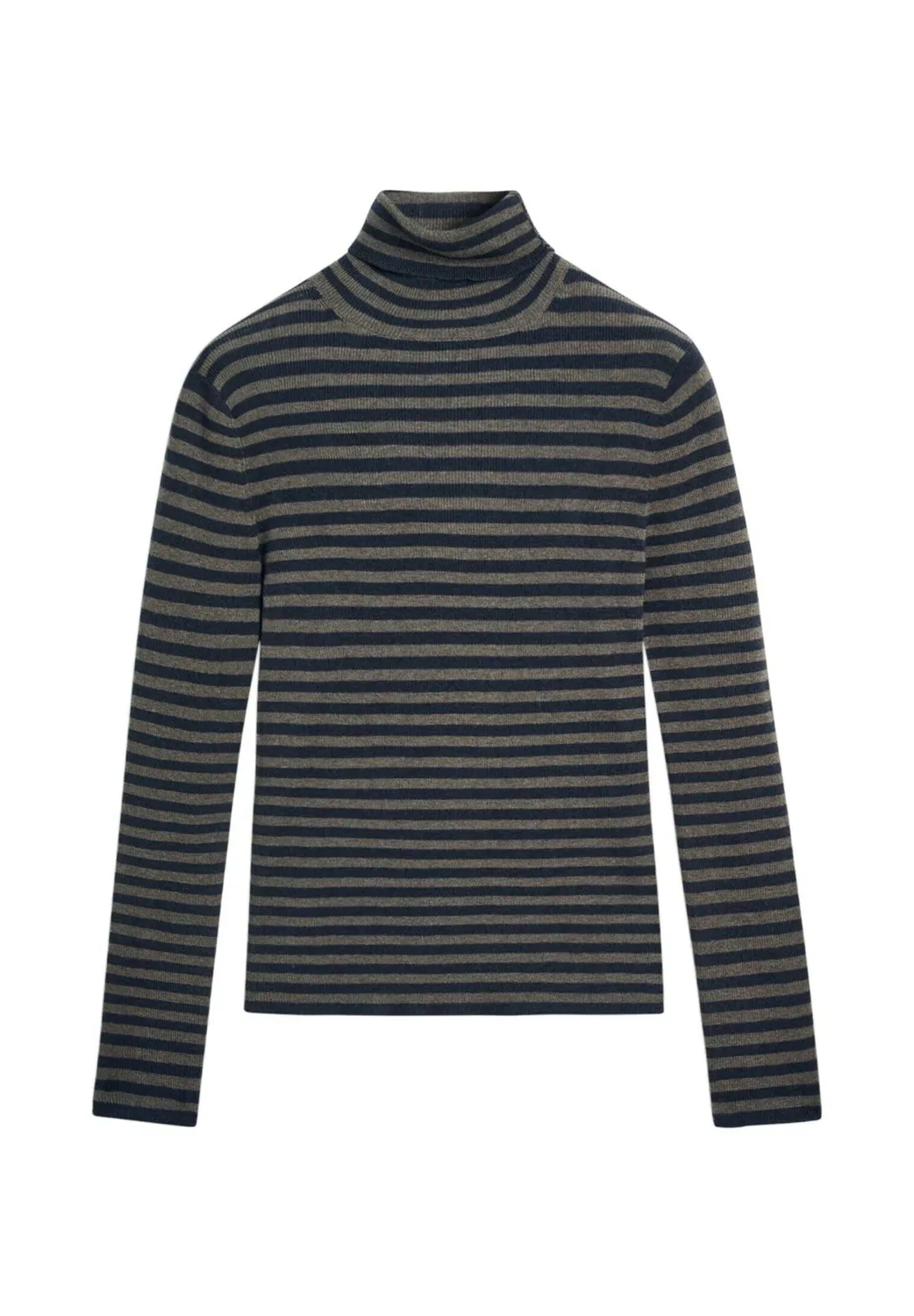 Вязаный свитер в полоску с высоким воротником - джемпер Massimo Dutti, Mottled Dark Blue — фото 4