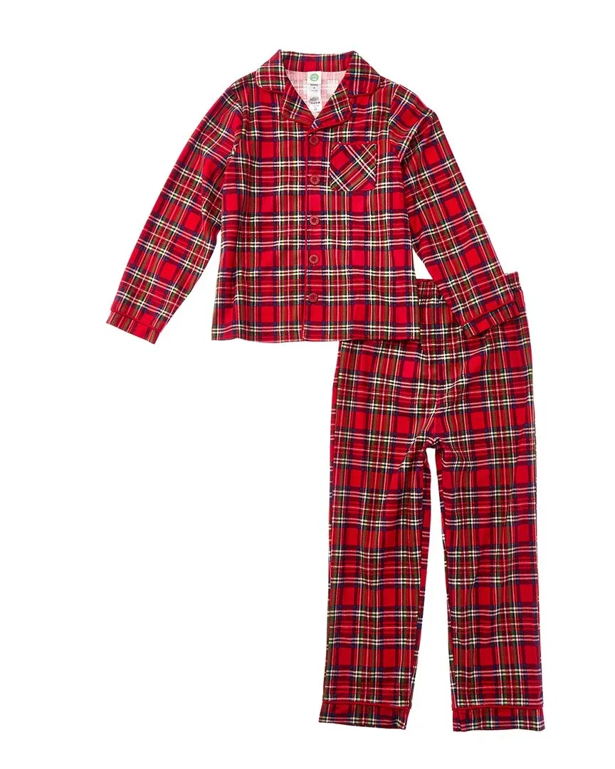 Детская пижама-платье в клетку Little Me Plaid Coat Pajama, красный — фото 2