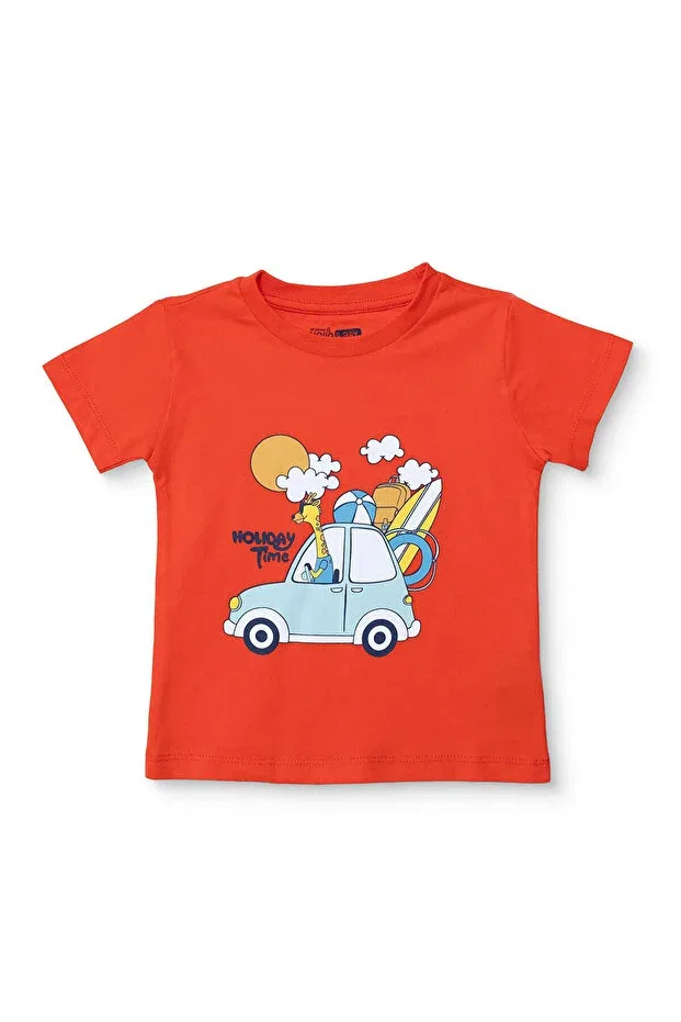 Детская футболка для мальчиков с принтом Hellobaby male baby t-shirt vehicles printed crew neck short sleeve Ebebek Hello Baby, Coral