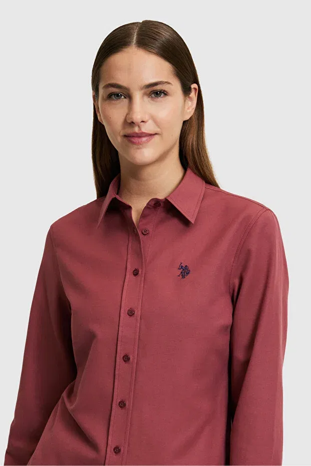 Женская рубашка с длинным рукавом Basics U.S. Polo Assn., Cherry — фото 2