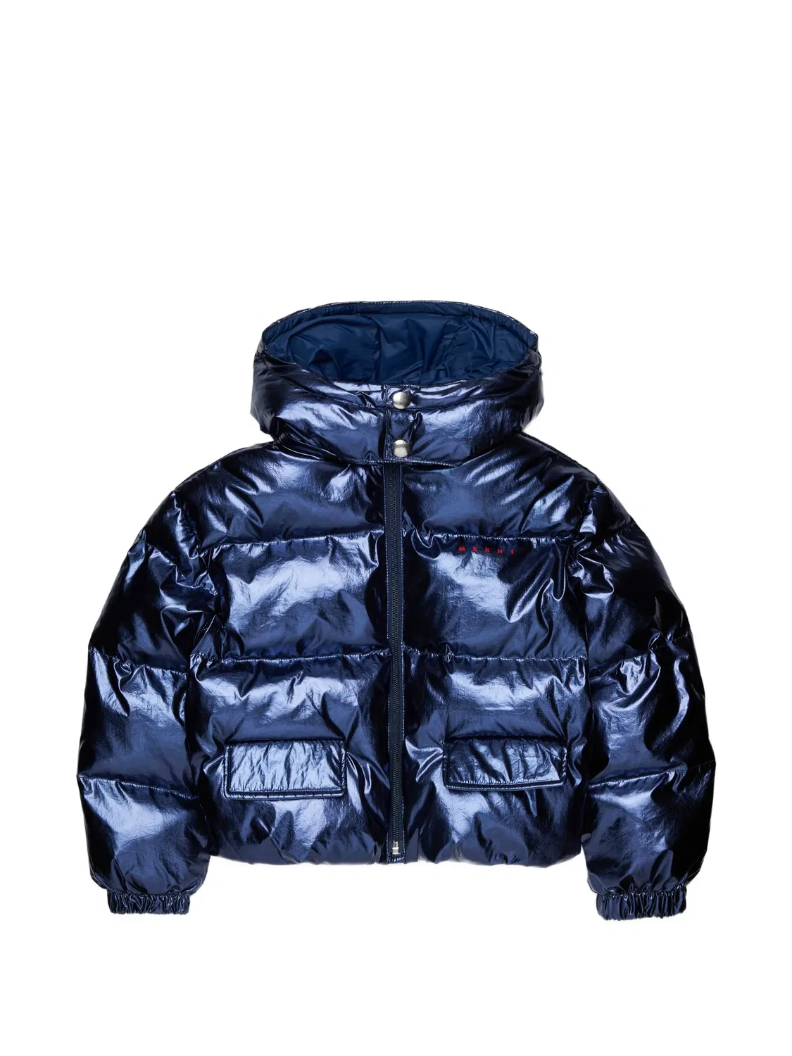 Пуховик с эффектом металлик Marni Kids, синий