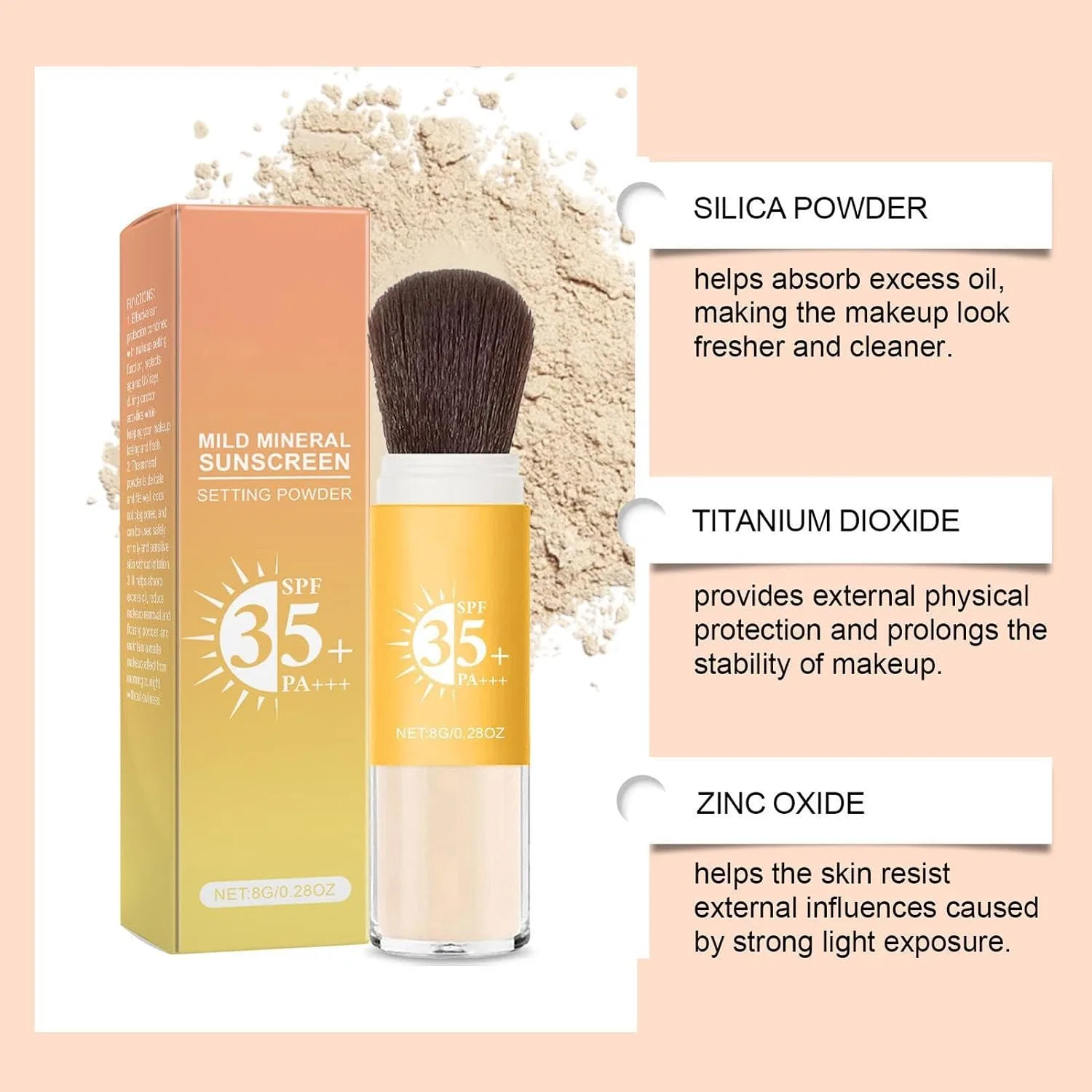 Солнцезащитная пудра SPF35, Матовая, Водостойкая, 1 шт Generisch — фото 4
