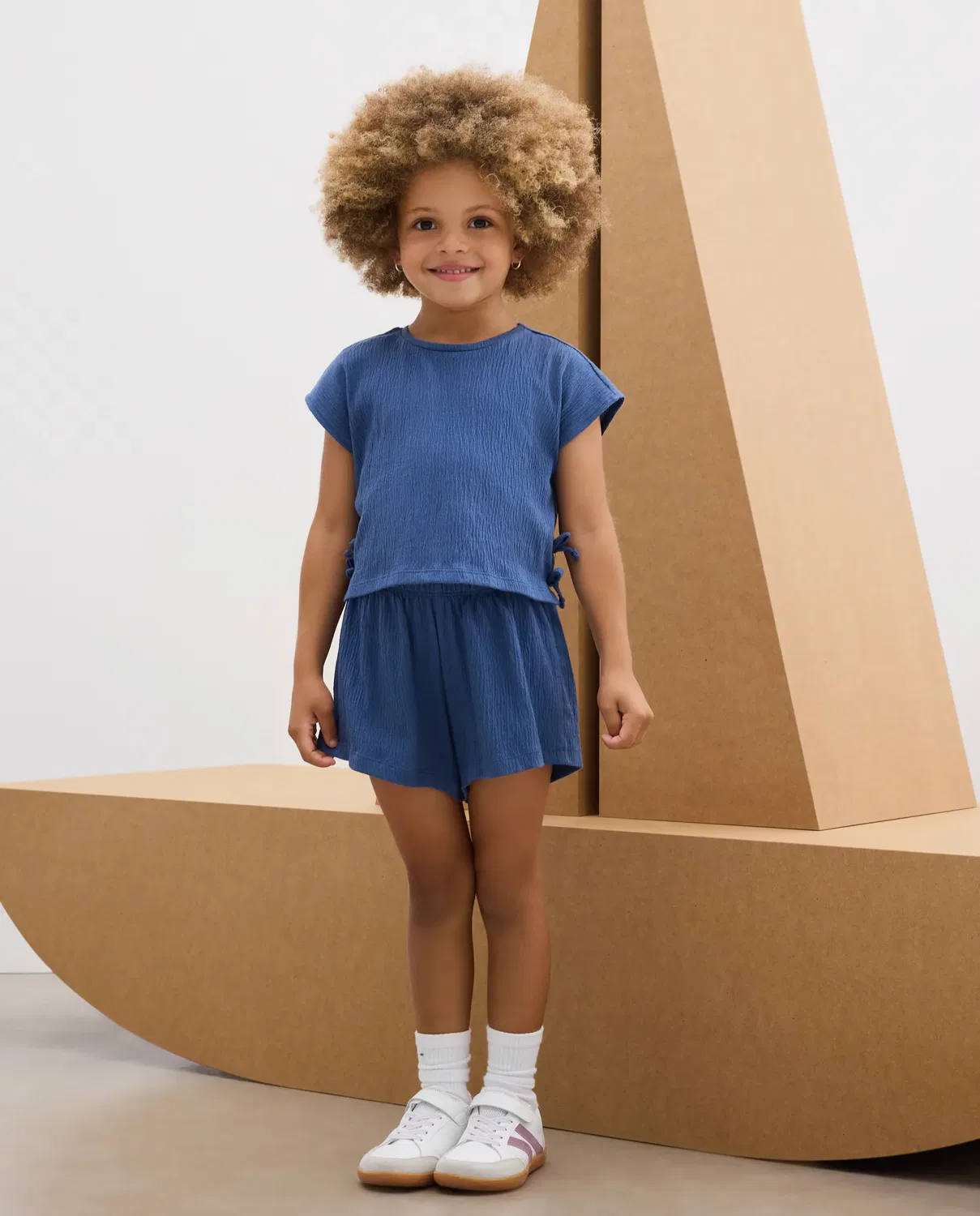 Детский комплект для девочек из жатой ткани с завязками Wrinkled Kids El Corte Inglés, Azul