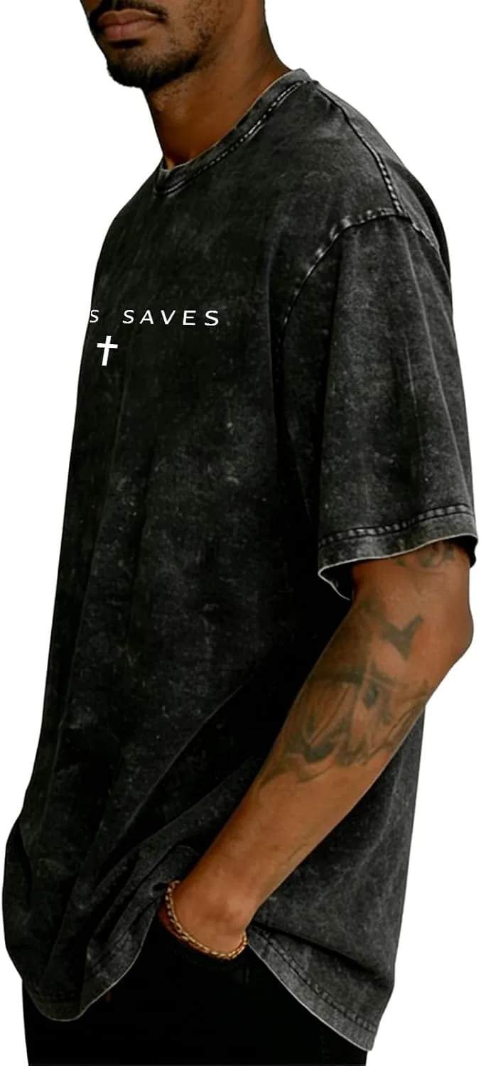 Футболка оверсайз с крестом Jesus Saves, Black — фото 4