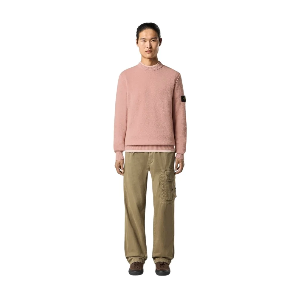 Мужской вязаный свитер  Stone Island Loose-fit Crewneck With Ribbed Trims, розовый