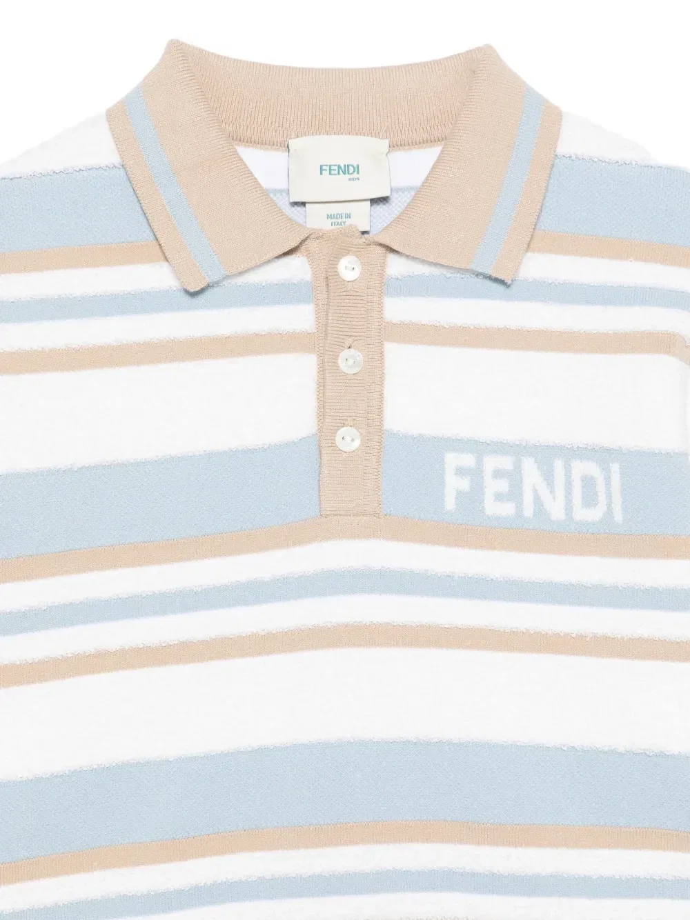Рубашка-поло с полосатым узором и интарсией логипа Fendi Kids, бежевый — фото 3