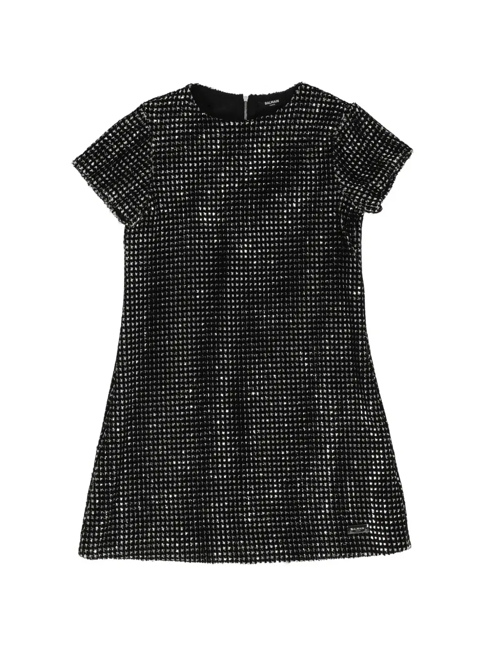 Платье с короткими рукавами, украшенное пайетками Balmain Kids, черный