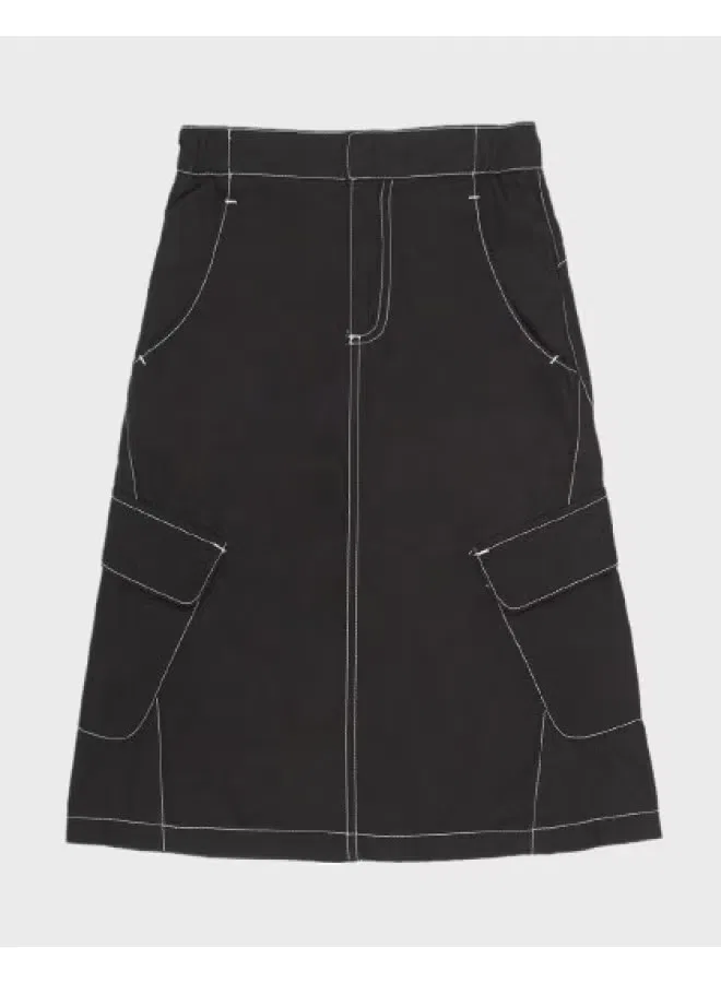 Юбка-трапеция с вышивкой и отделочными строчками карго Zara, черный
