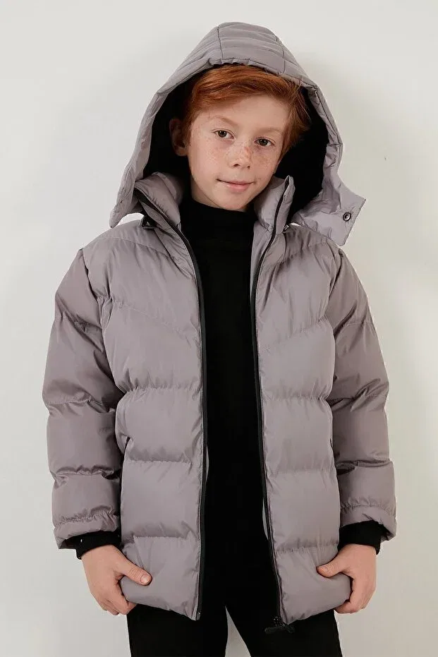 Детское зимнее пальто для девочек на молнии с капюшоном Lela, Light Gray — фото 3