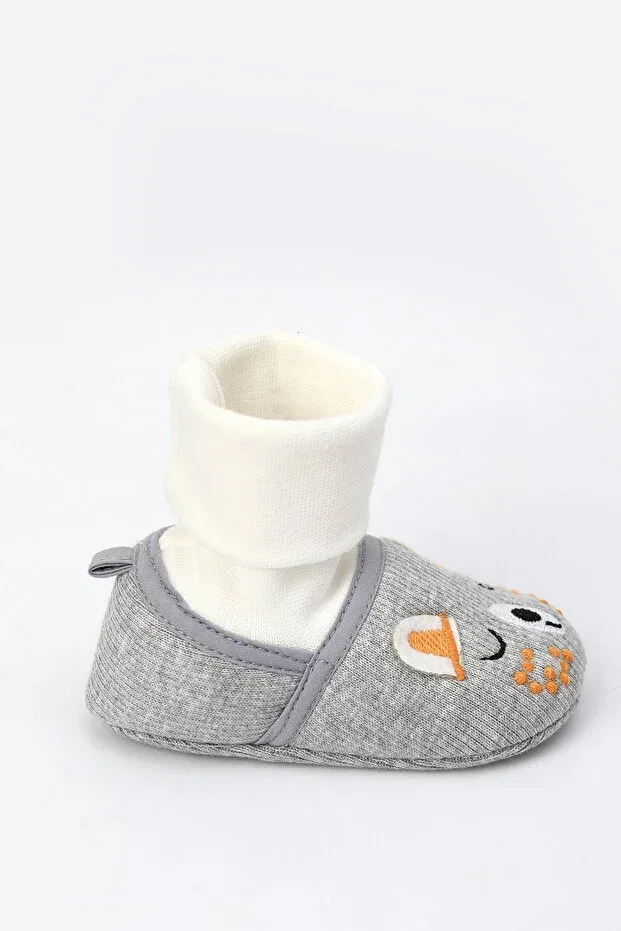 Детские ботиночки для новорожденных с вышивкой Baby Shez, Gray — фото 3