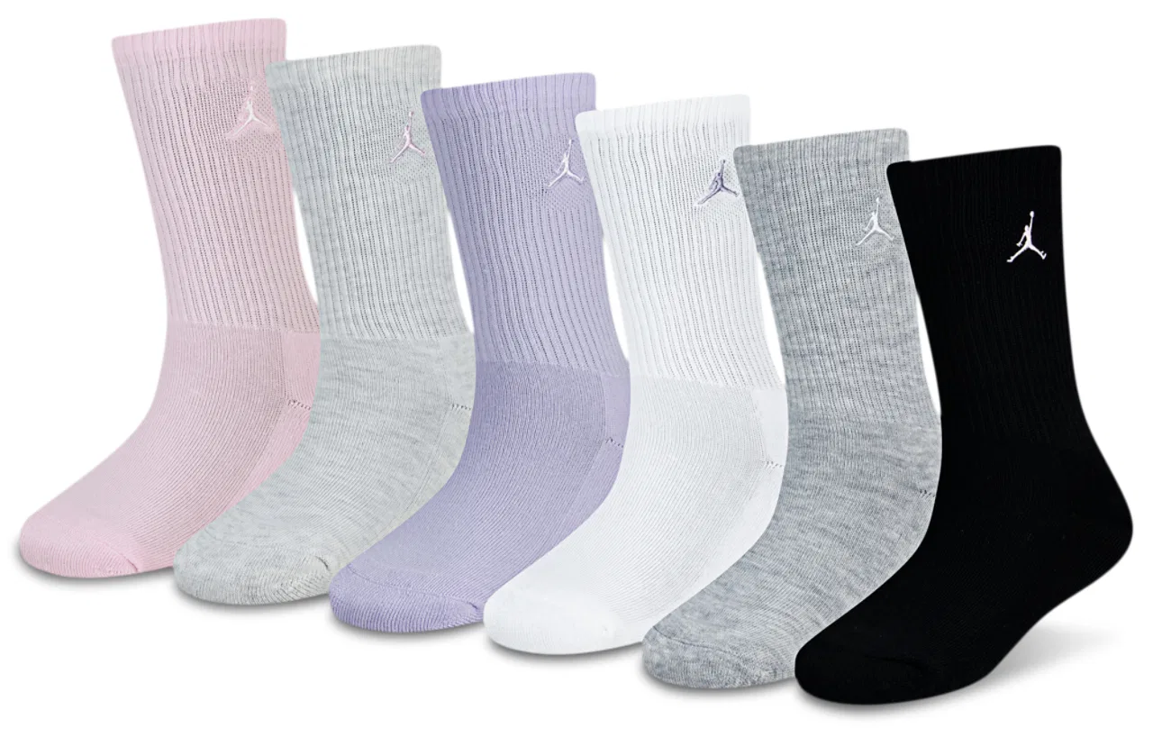 Носки для девочек Everyday Essentials 6 Pack Crew Jordan, цвет White/Pink Foam/Purple