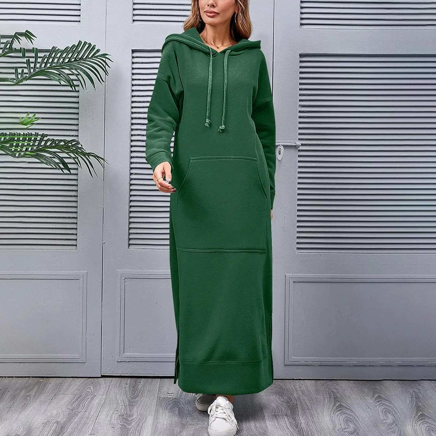 Женское худи-платье макси с капюшоном Smxrfitk, Green — фото 3