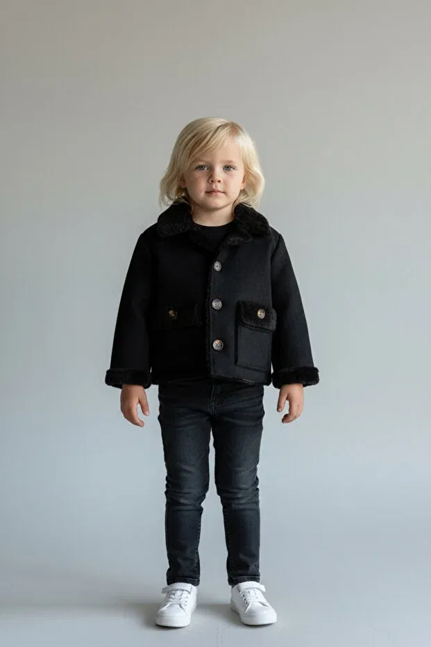 Детское пальто для девочек из нубука Soft And Baby, Black