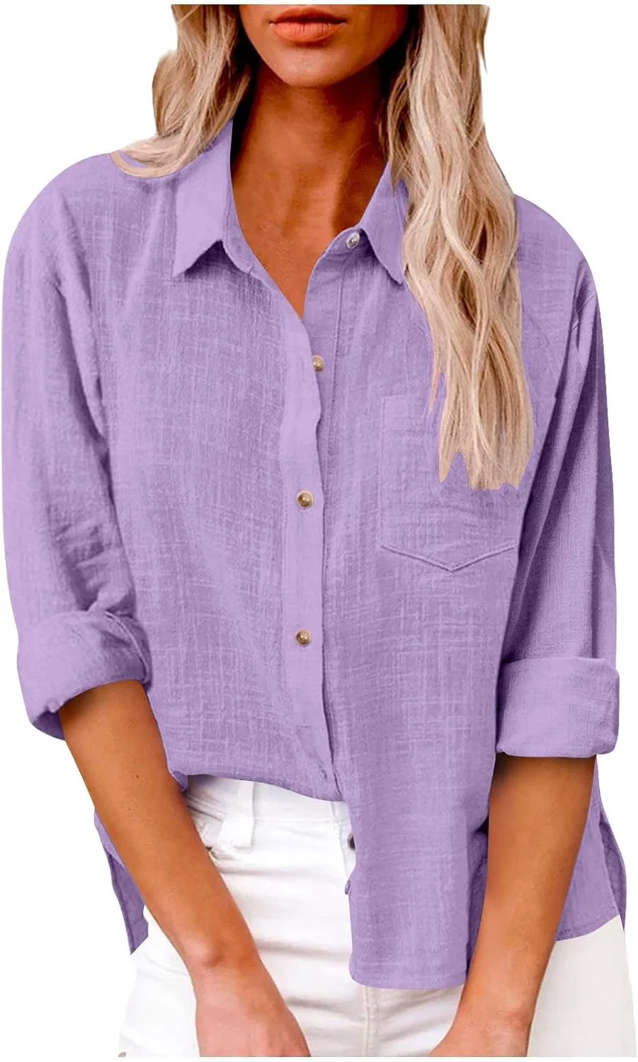 Блуза женская с длинным рукавом, Cotton Linen, фиолетовая
