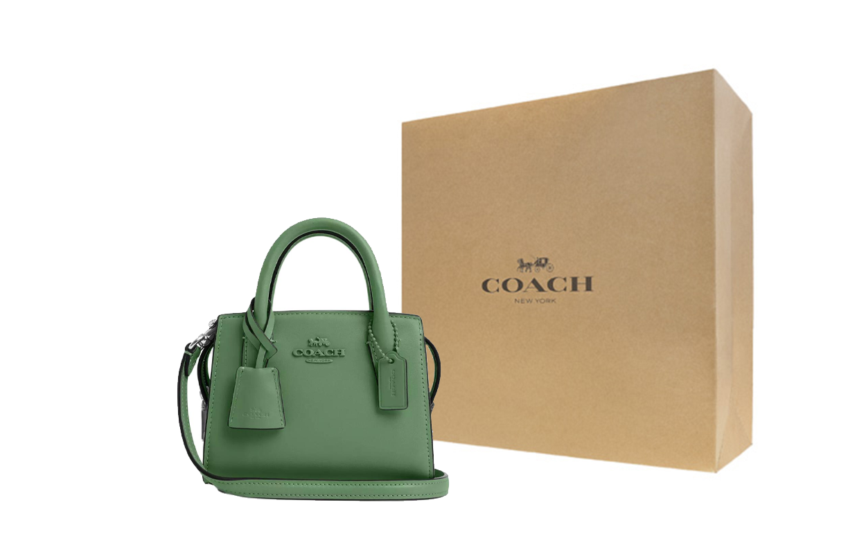 

COACH Мини-сумка из телячьей кожи, шоппер, сумка через плечо, женская серебристо-светло-зеленая