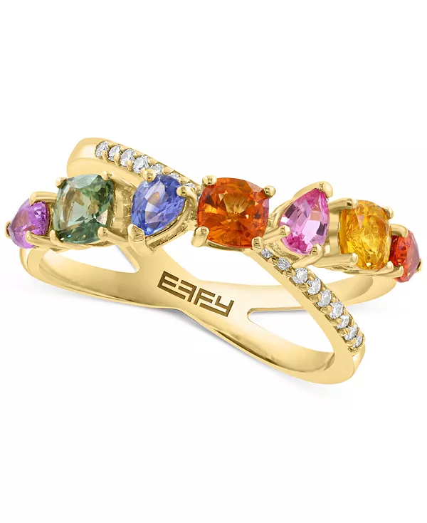 

Кольцо Effy с несколькими сапфирами (2 карата tw) и бриллиантами (1/10 карата tw) в оправе из 14-каратного желтого золота Effy Collection, sapphire