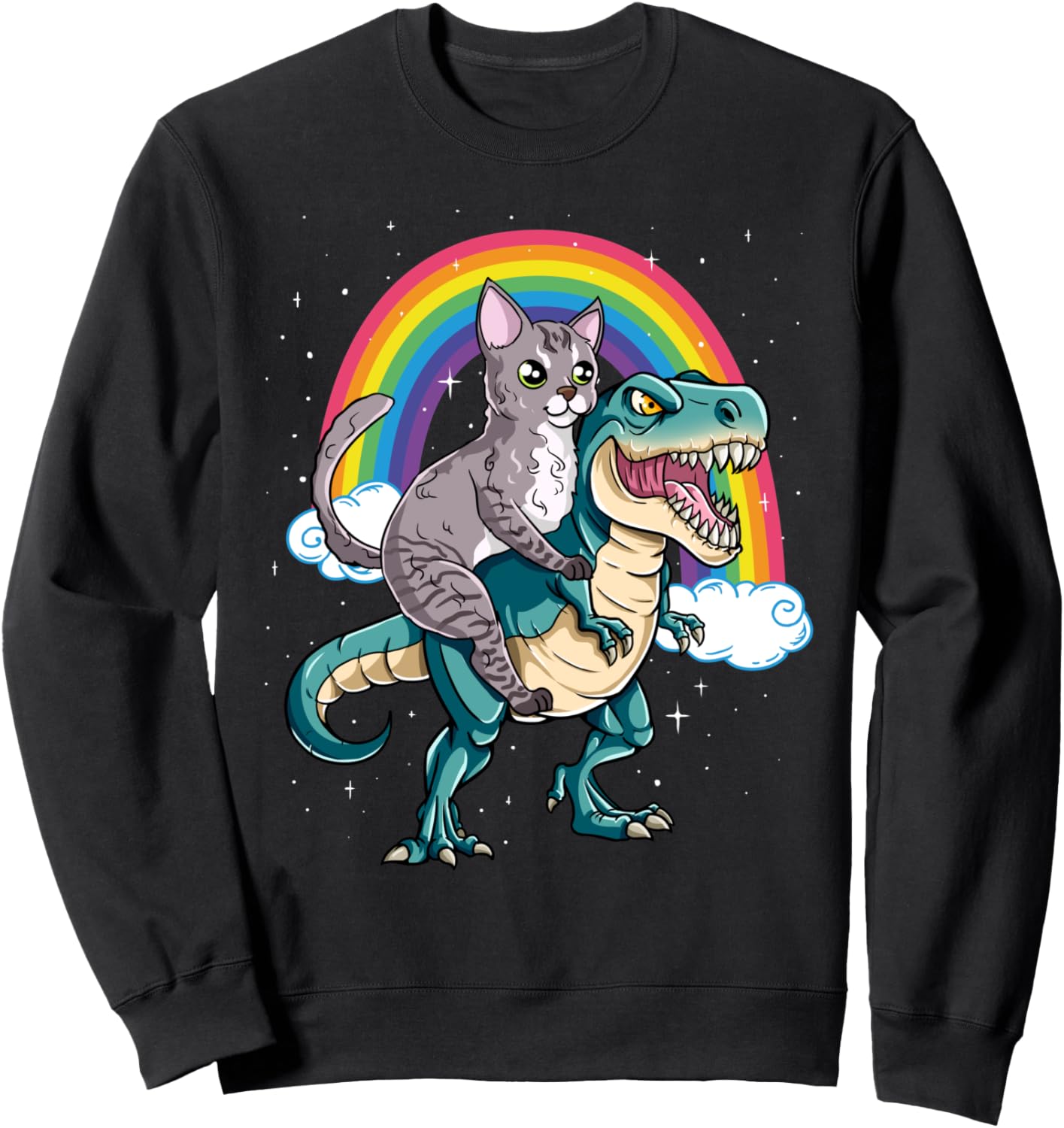 

Толстовка с изображением динозавра Тираннозавра Рекса и радужных облаков, блестящих на ощупь Check Out My Devon Rex Shirts, черный