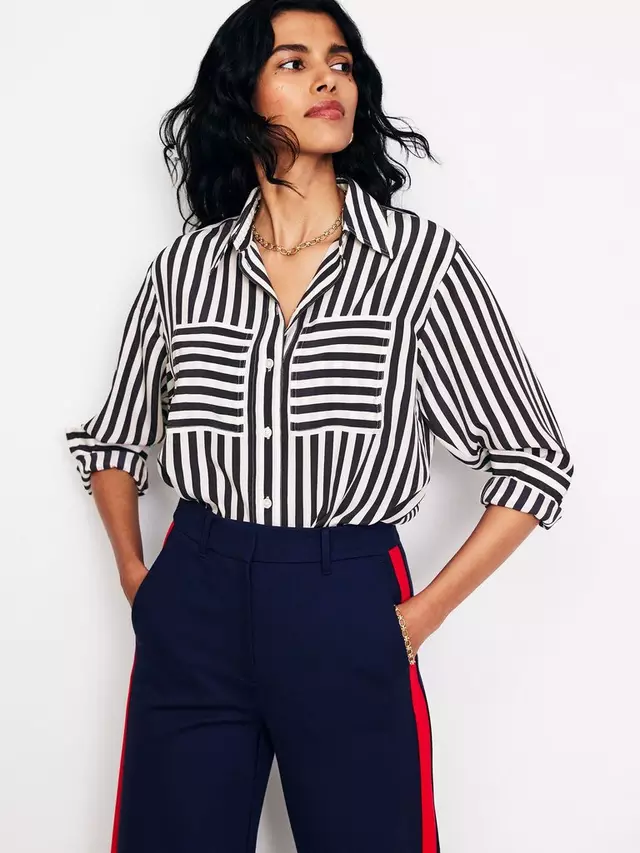 

Рубашка Boden Connie Relaxed Stripe Silk, цвет midnight/white