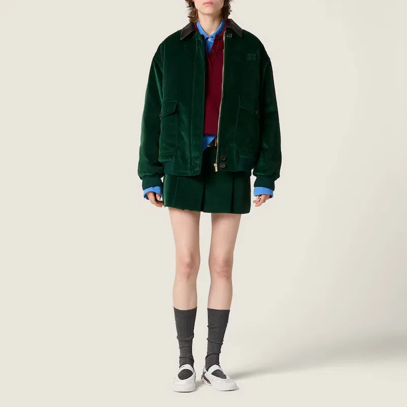 Пальто с логотипом длинный рукав MIU MIU зеленое — фото 2