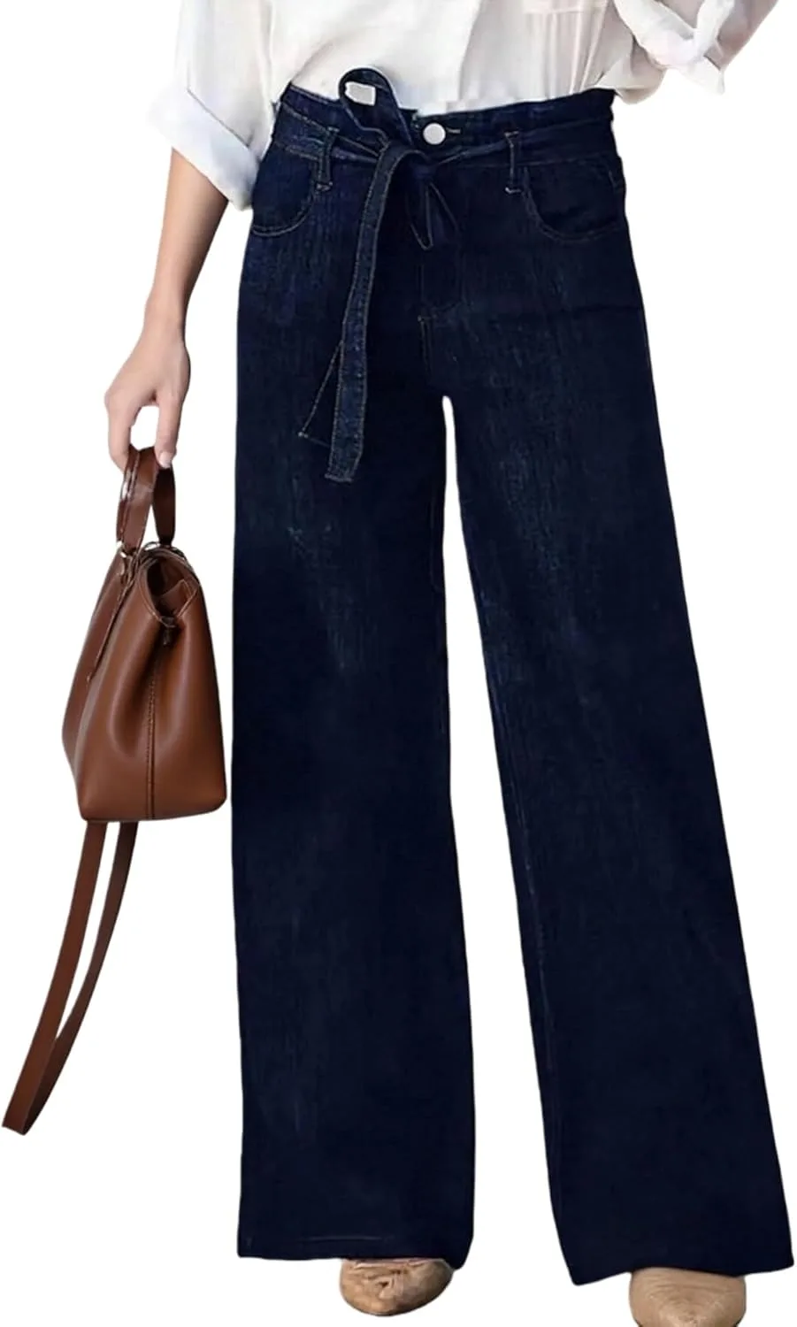 

Женские джинсы с высокой талией и широкими штанинами на завязках, винтажный клеш TimeGofate