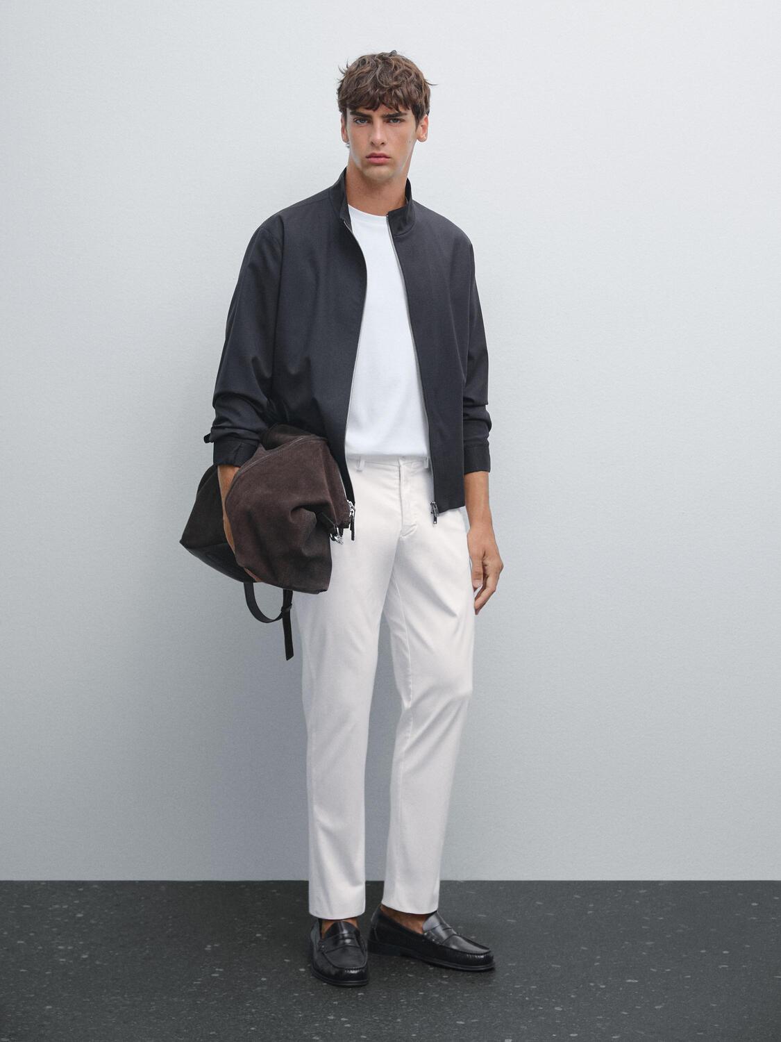 

Узкие брюки из хлопковой смесовой ткани Massimo Dutti, кремовый