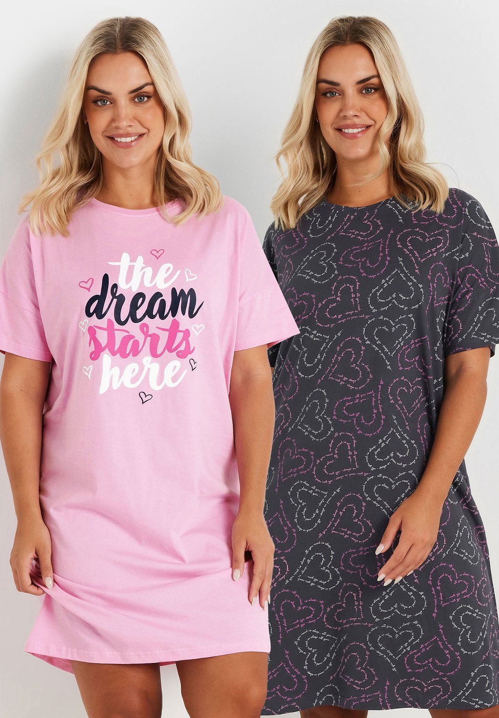 

Ночная рубашка 2 PACK THE DREAM STARTS HERE Yours Clothing, фуксия