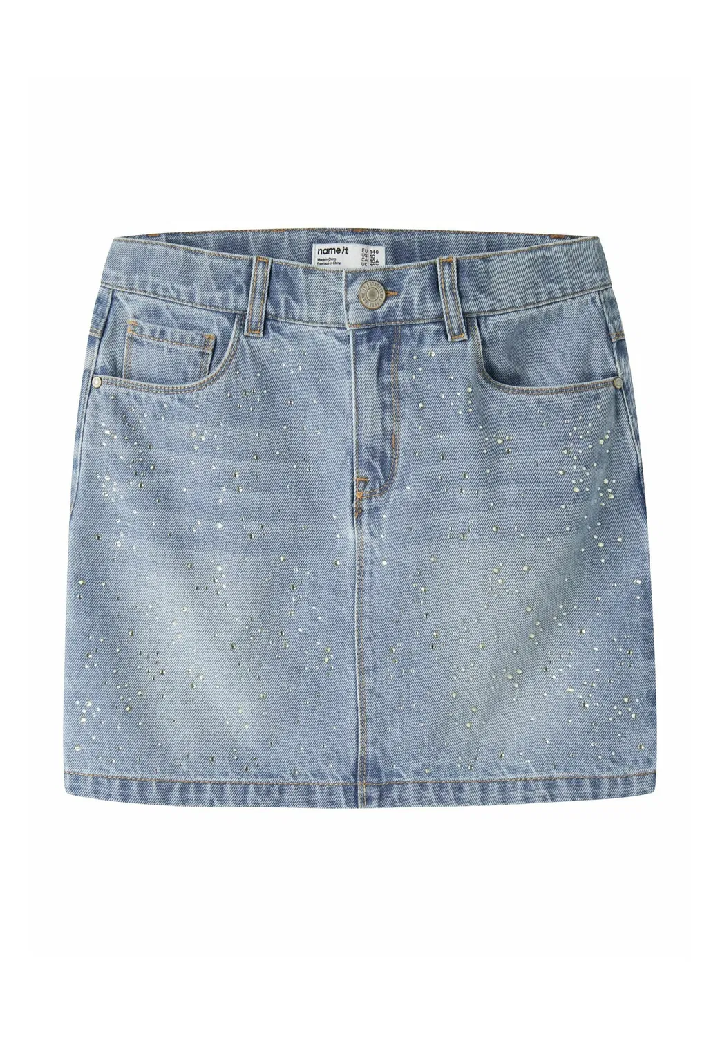 Юбка из джинсовой ткани со стразами - юбка А-силуэта Name It, Light Blue Denim — фото 3