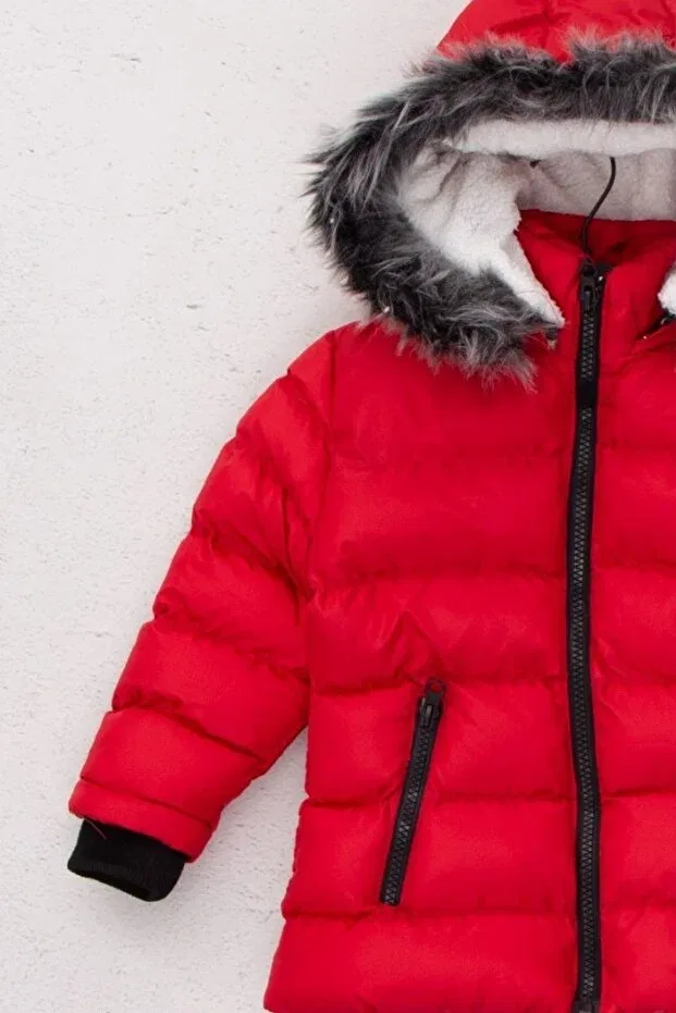 Детское пальто для девочек с флисом внутри Wakawakakidsstore, Red — фото 3