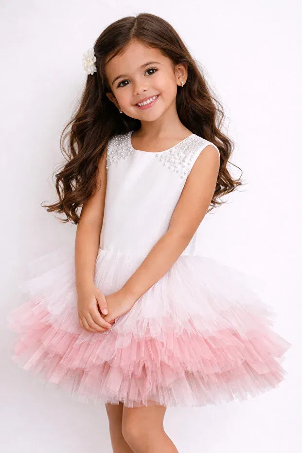 Детское платье для девочек с пайетками Ombre tulle detailed Lindissima, Ecru