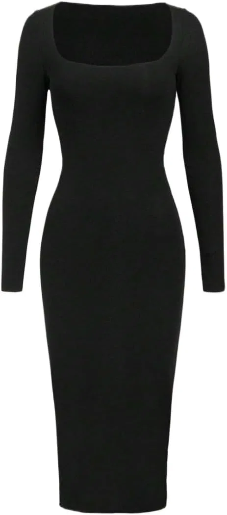 Женское повседневное платье миди с длинным рукавом Bodycon, Black