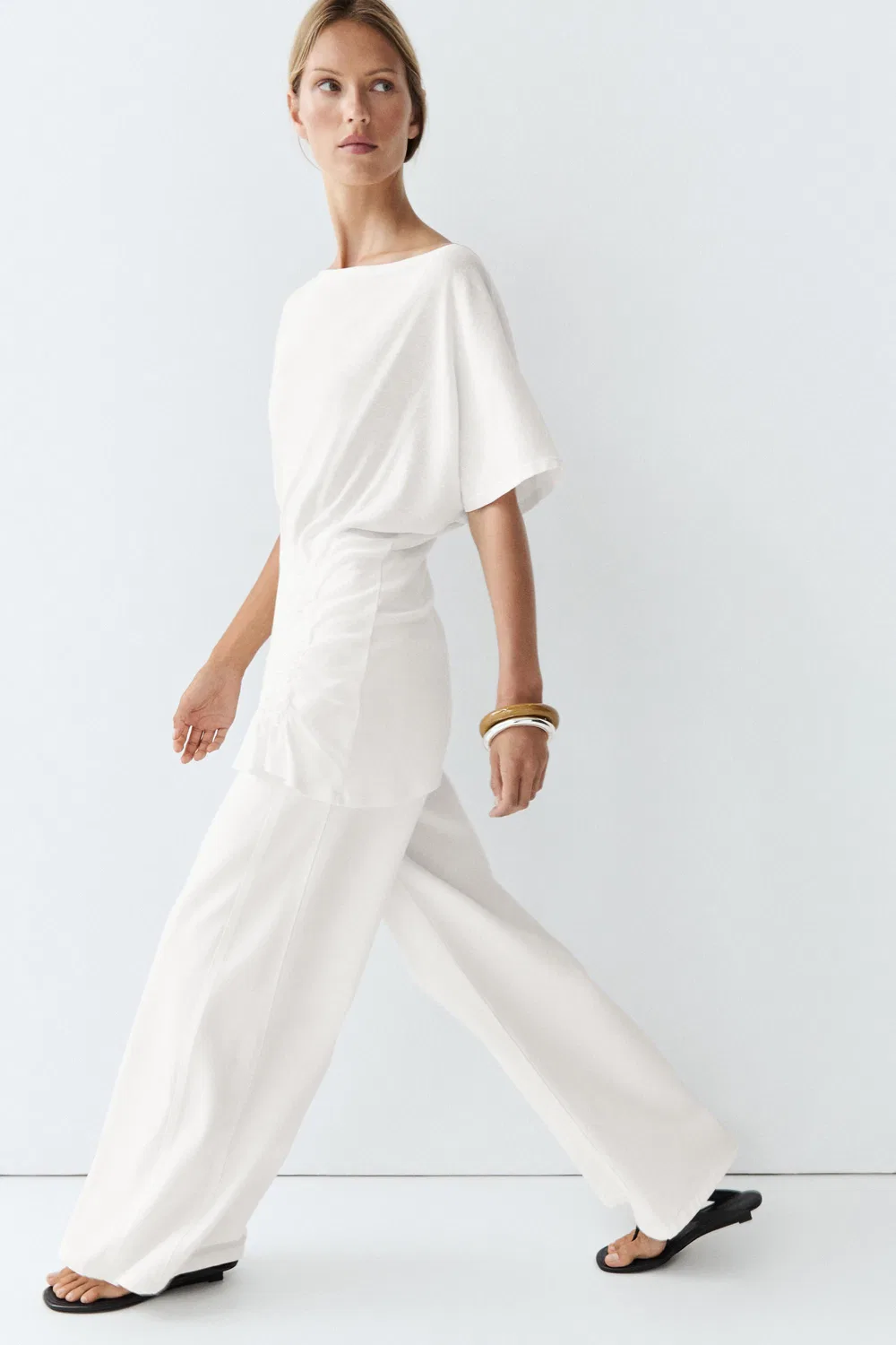 Топ Massimo Dutti, асимметричный, с вышивкой, кремовый — фото 3