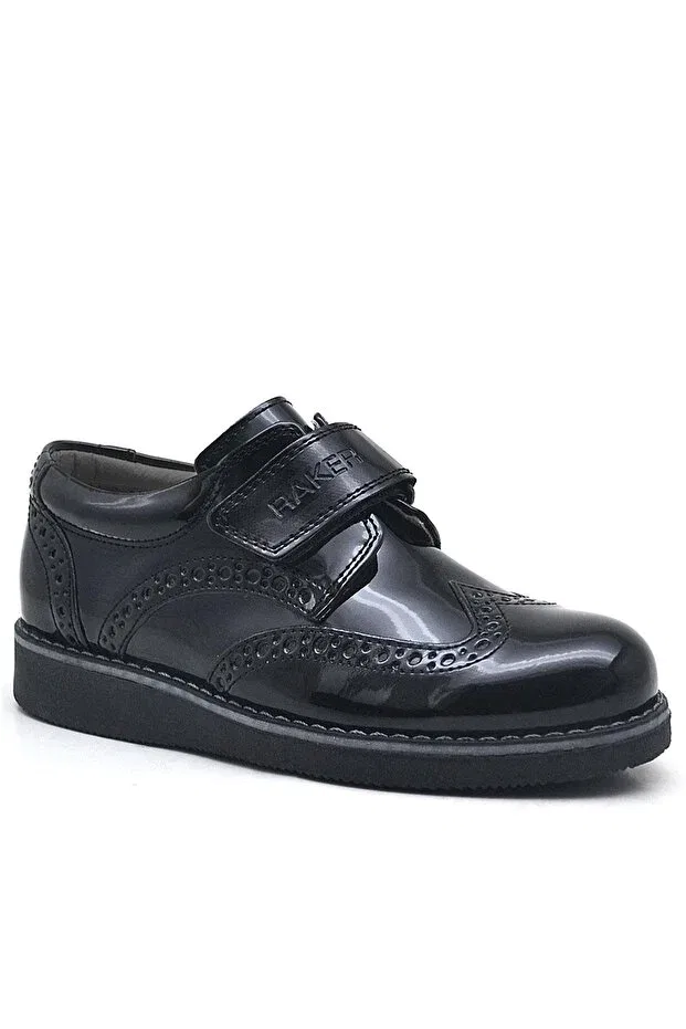 Детские классические туфли для мальчиков на липучке Hidra black patent leather Rakerplus, Черный — фото 2