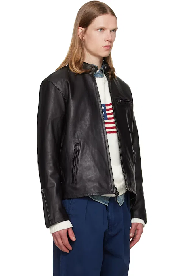 Черная кожаная куртка кафе-рейсер из коллекции The Brooklands Polo Ralph Lauren — фото 2