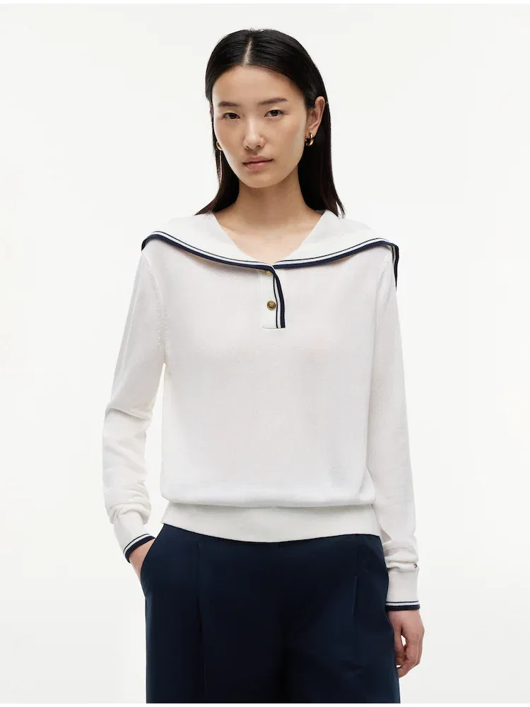 Футболка с длинным рукавом, шелковая смесовая, модель Sailor TOMMY HILFIGER, Ivory