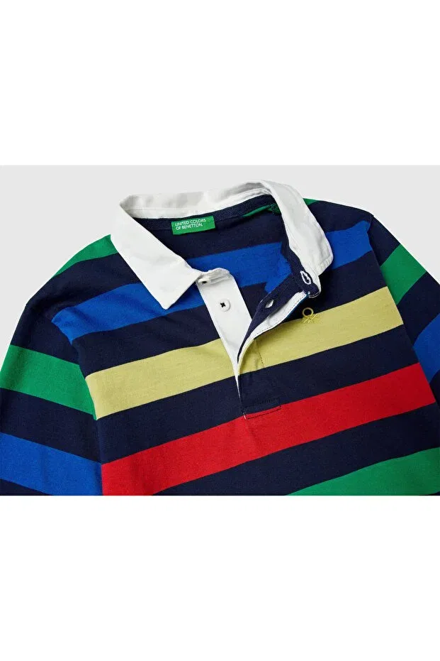 Детское поло-свитшот для мальчиков в полоску Benetton, Navy Blue — фото 3