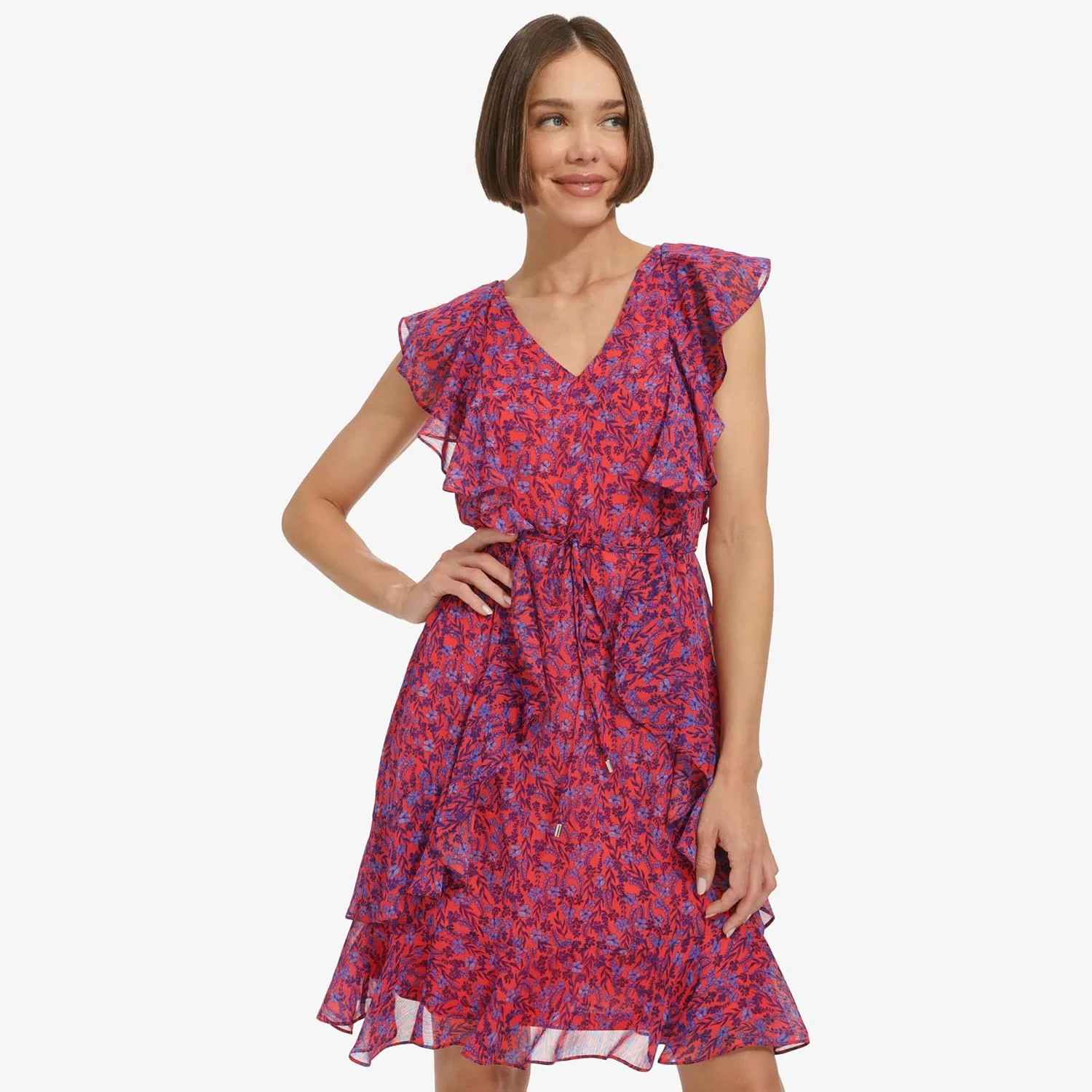 Женское платье мини с цветочным принтом Tommy Hilfiger, Guava/Amparo Blue — фото 2