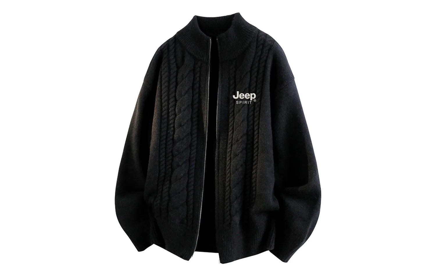 Детский свитер полуводолазка кардиган JEEP SPIRIT, Black (White Logo)