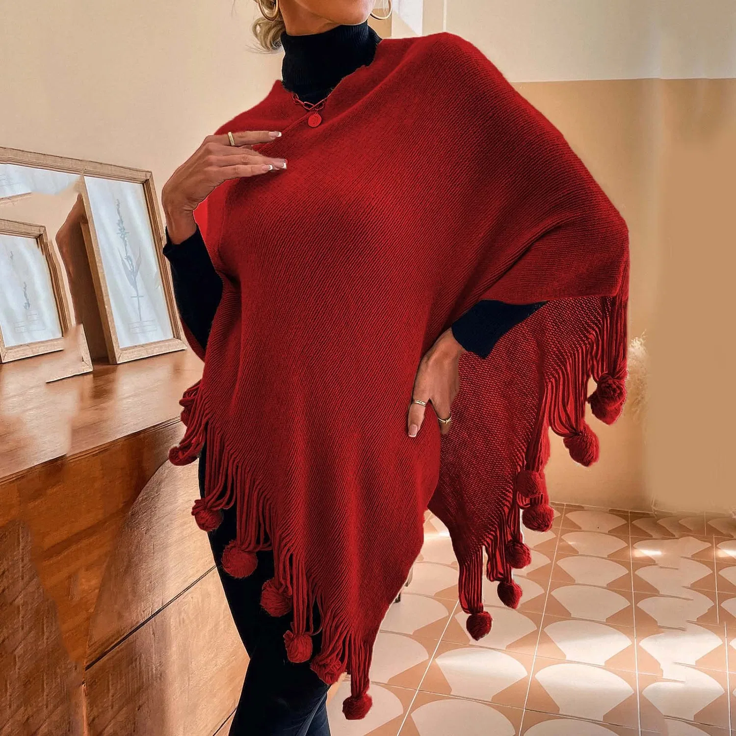 Женская шаль-свитер с бахромой Ballet Sweater Wrap, Red — фото 3