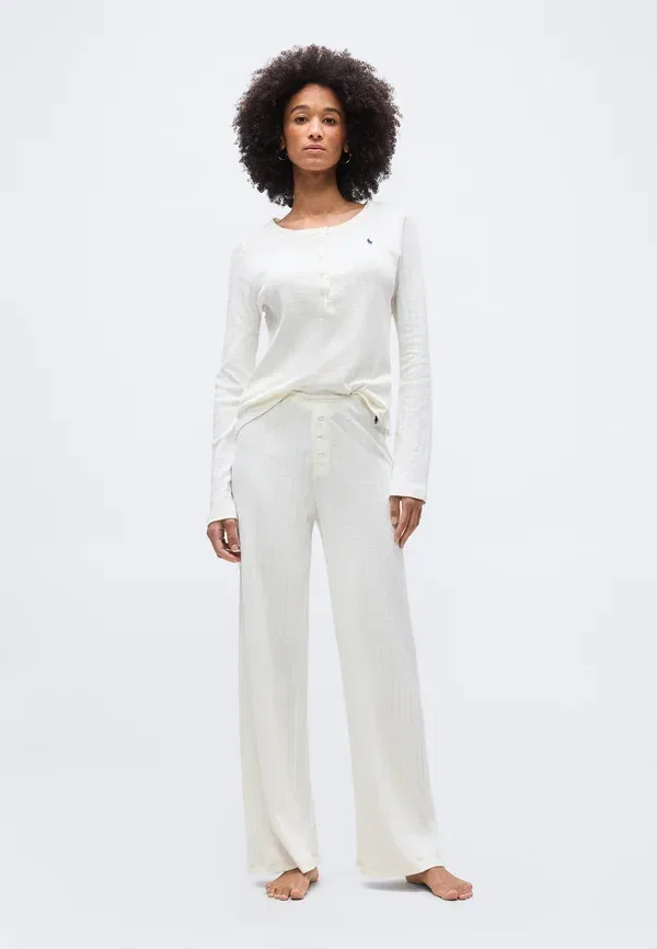 Комплект пижамы из хлопка Henley wide leg, Polo Ralph Lauren, Ecru, цвет egret — фото 2