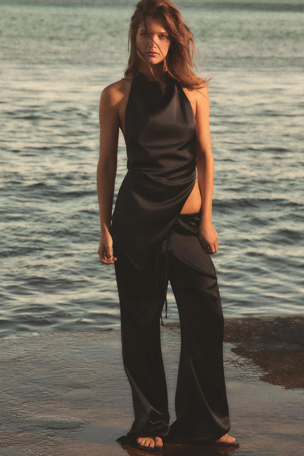АТЛАСНЫЕ БРЮКИ НА ЗАВЯЗКЕ ZARA, Black