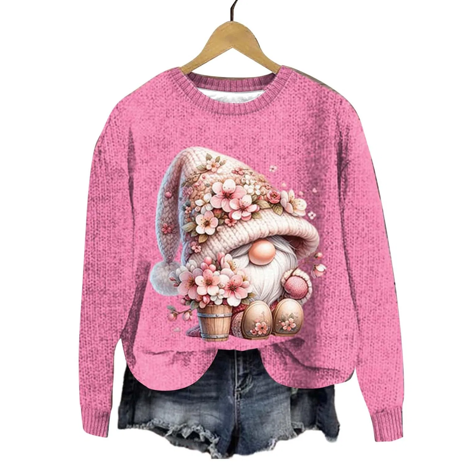 Женский свитшот с принтом Ugly Santa Claus HUIFUAO, Z02 Hot Pink — фото 2