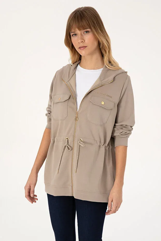 Женские свитшот на молнии с капюшоном U.S. Polo Assn., Dark Beige