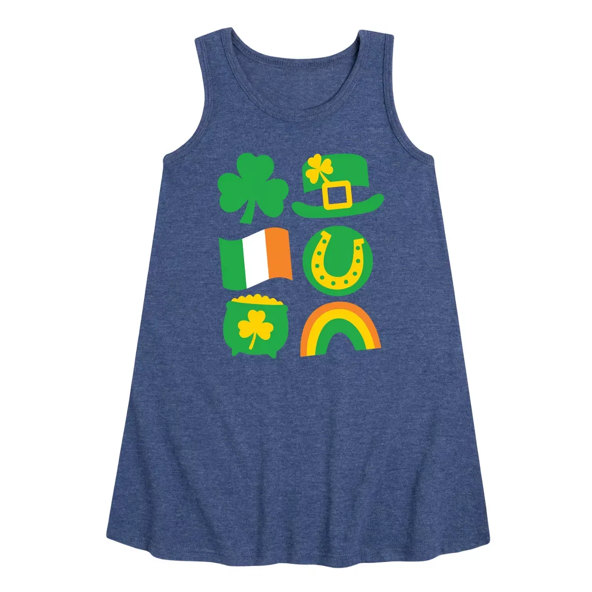 Детское платье-трапеция без рукавов St. Patrick's Day Icon Instant Message, Heather Navy