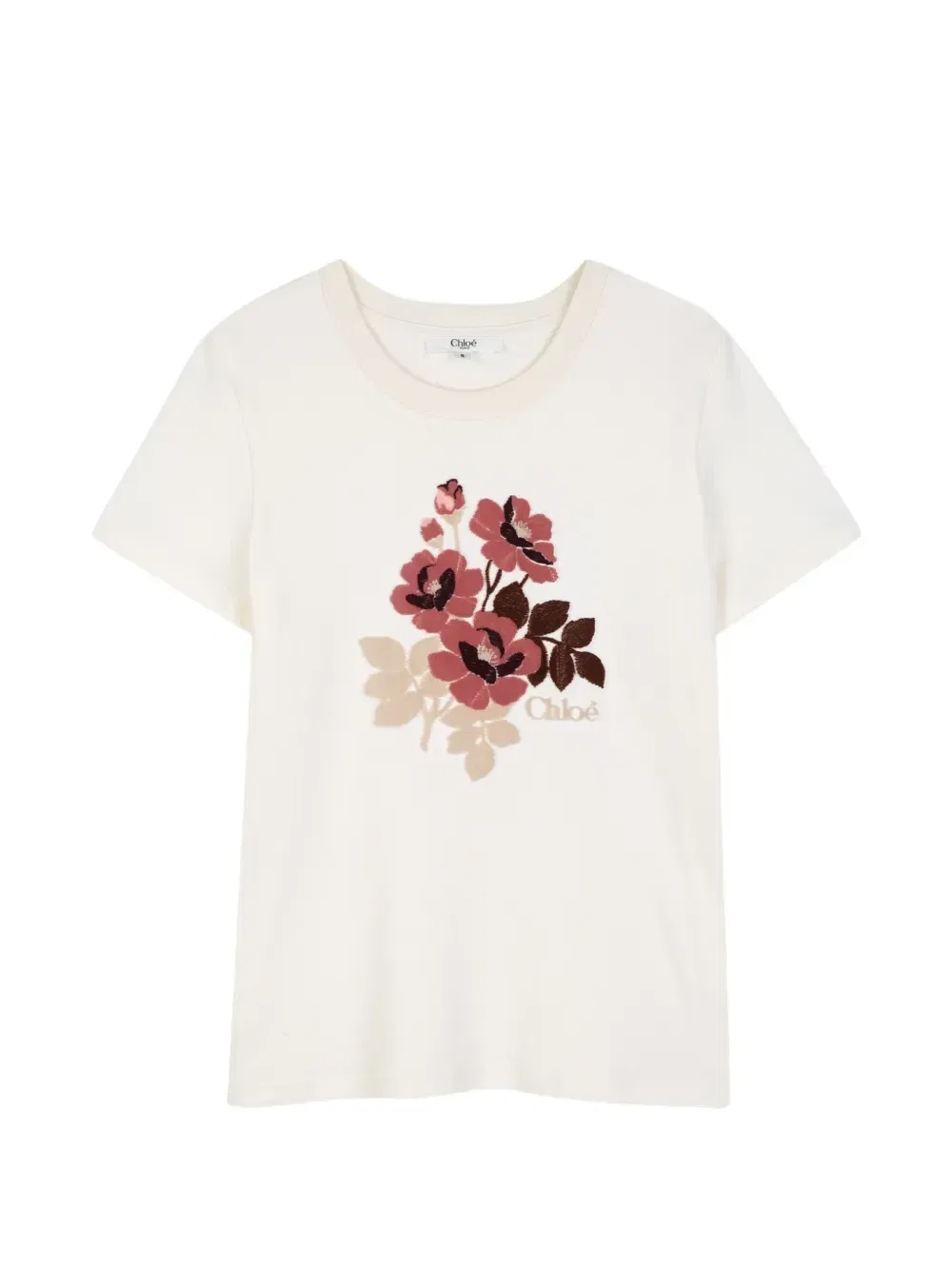 Футболка с цветочной вышивкой Chloé Kids, бежевый