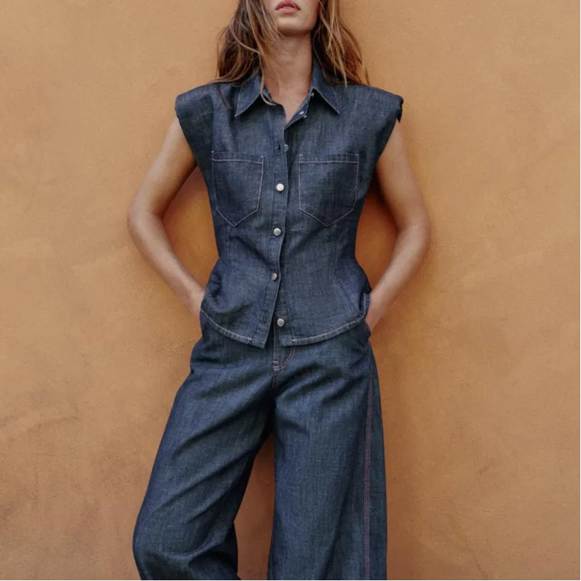 Женская рубашка с воротником Индиго ZARA, Indigo — фото 4