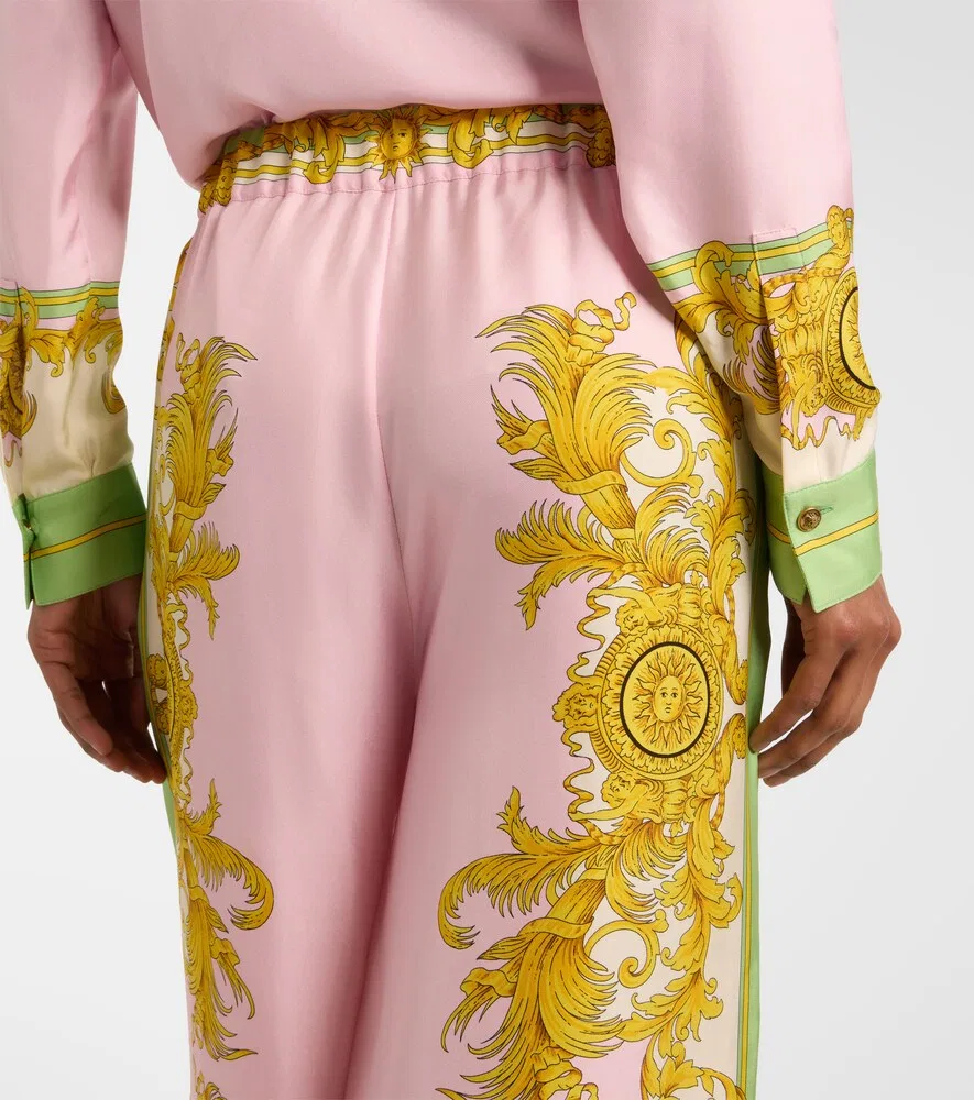 Широкие брюки из набивного шелкового твила Versace, мультиколор — фото 4