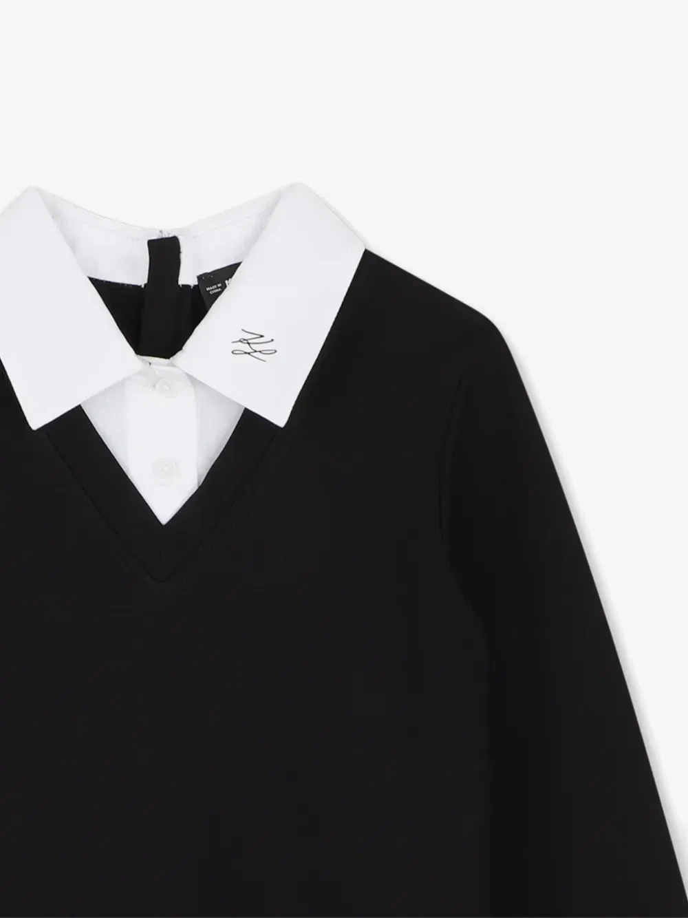 Платье с длинными рукавами и контрастным воротником Karl Lagerfeld Kids, черный — фото 3